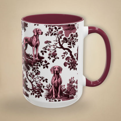 Weimaraner cranberry toile 15 oz ceramic mug, right view