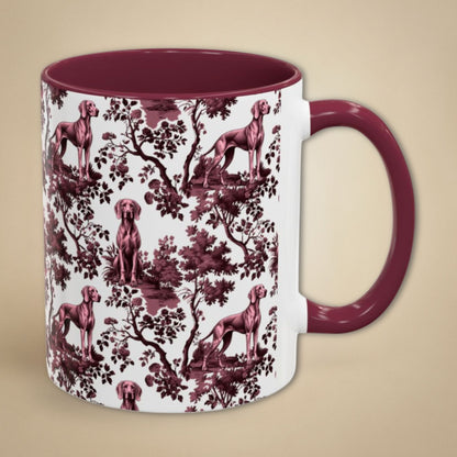 Weimaraner petite cranberry toile 11 oz ceramic mug, right view