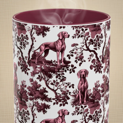 Weimaraner petite cranberry toile 15 oz ceramic mug, front view