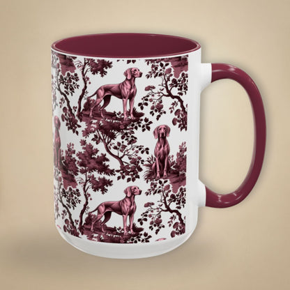 Weimaraner petite cranberry toile 15 oz ceramic mug, right view