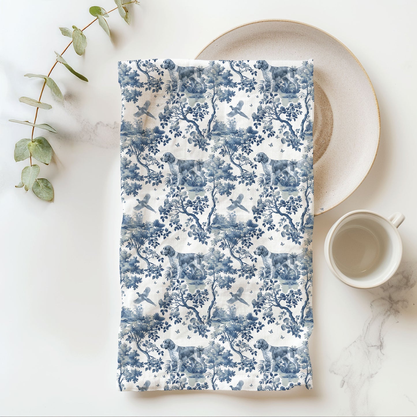 Welsh Springer Spaniel Cotton Tea Towels - Toile Pattern